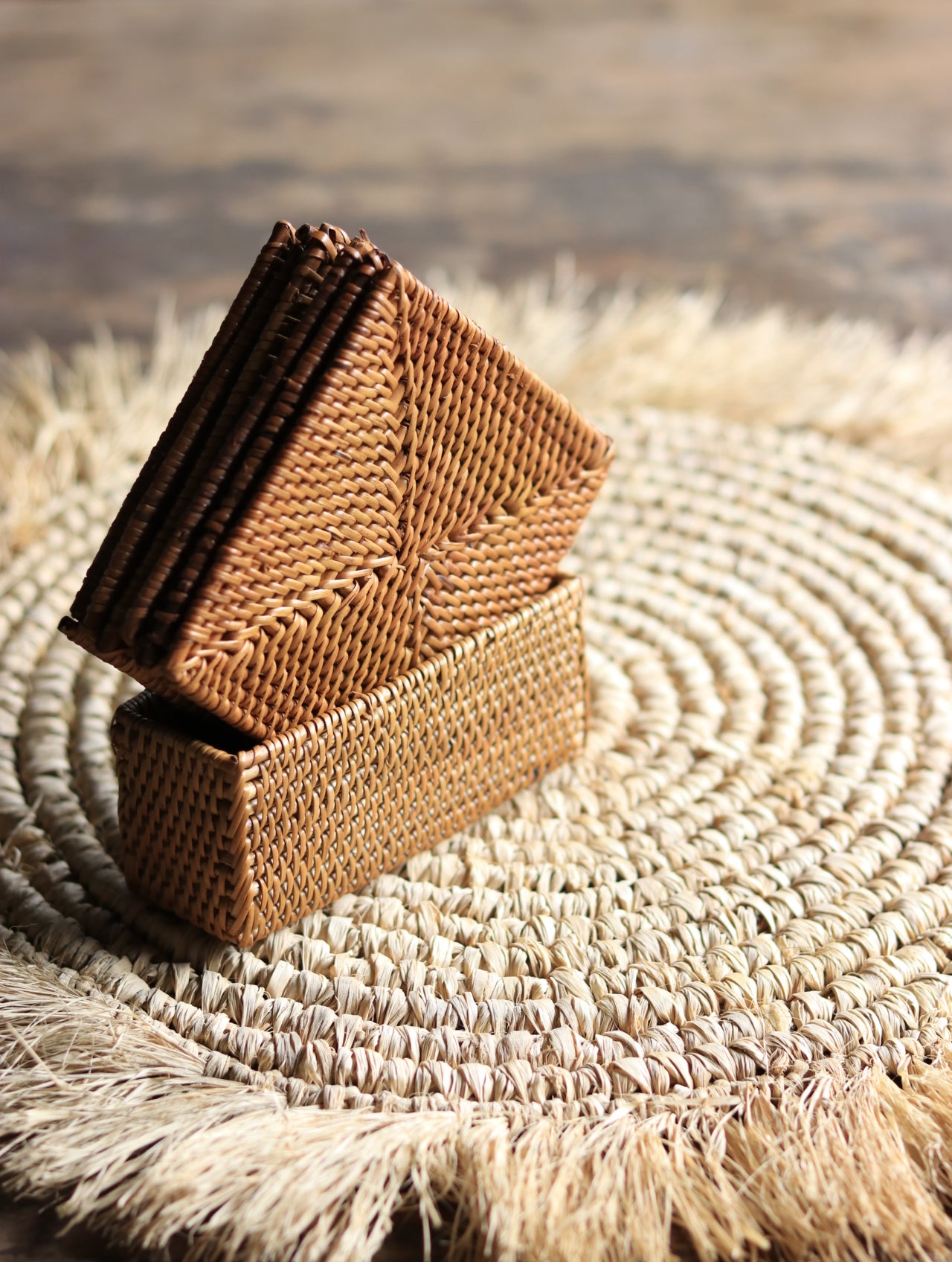 Hand Woven Atta Square Coaster Set ~ Made in Bali ~