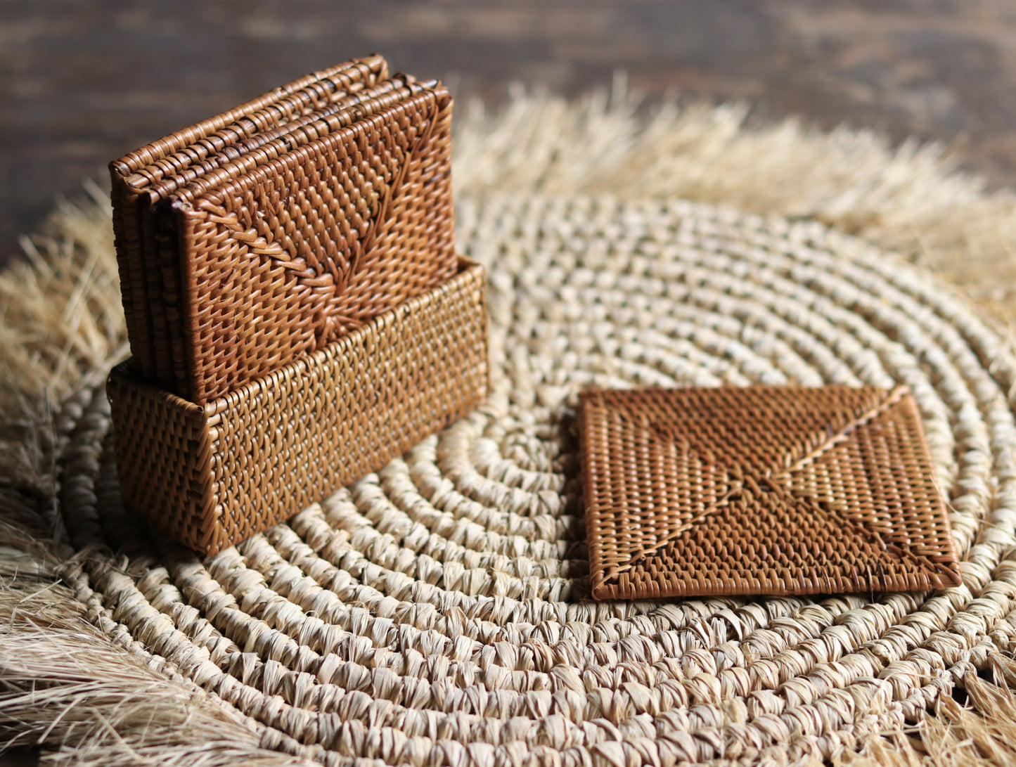 Hand Woven Atta Square Coaster Set ~ Made in Bali ~