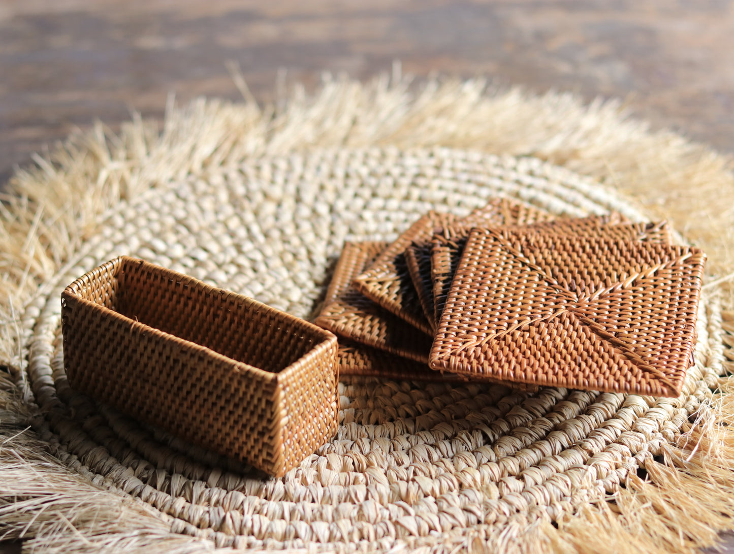 Hand Woven Atta Square Coaster Set ~ Made in Bali ~