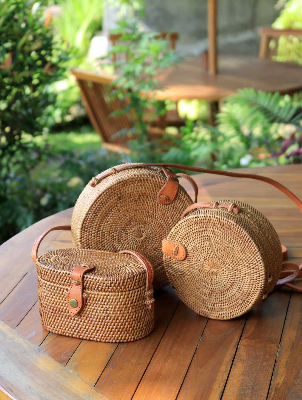 Mini Oval Ata Crossbody Bag with Snap Closure – Handwoven in Bali