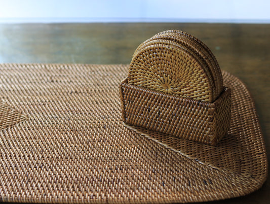 Hand Woven Atta Round Coaster Set ~ Made in Bali ~