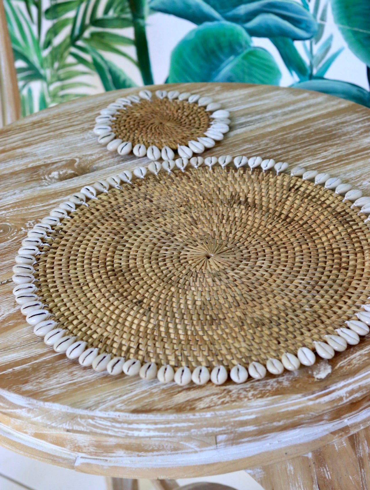 Hand Woven Rattan & Shell Place Mat ~ 2 colors ~