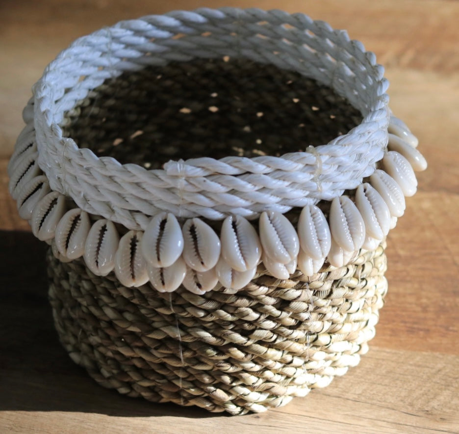 Handmade 2 Color Mini Basket with Cowrie Shells