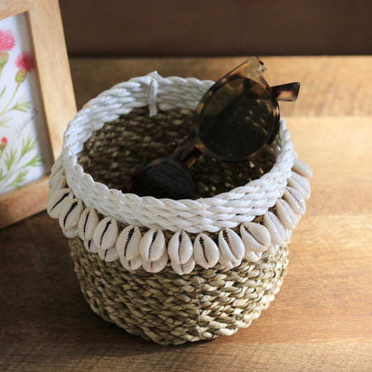 Handmade 2 Color Mini Basket with Cowrie Shells
