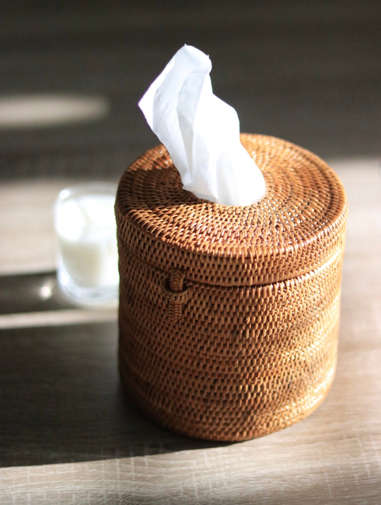 Hand Woven Atta Round Tissue Box ~ Made in Bali ~