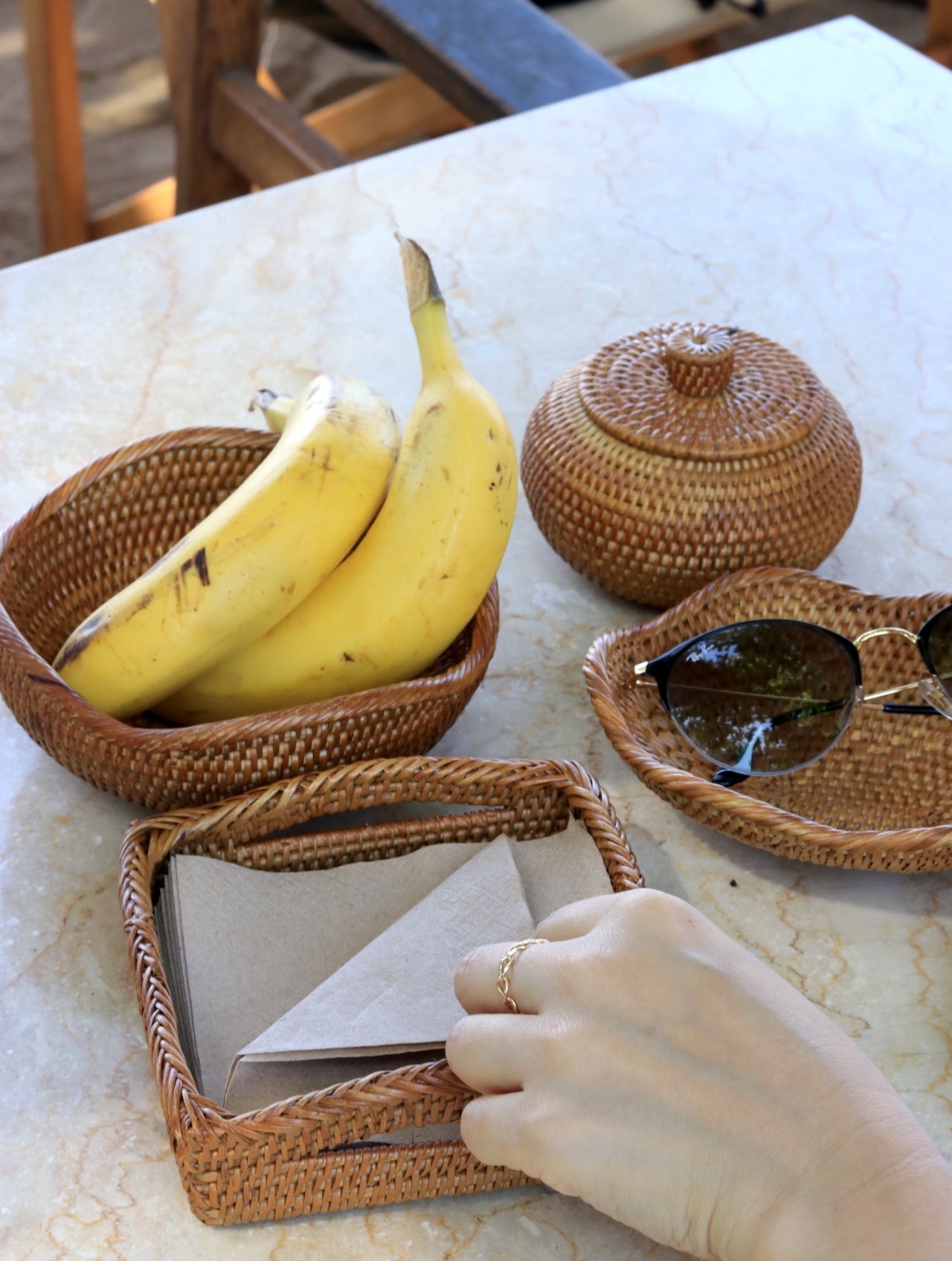 Hand Woven Atta Oval Wave Mini Round Bowl ~ Made in Bali ~