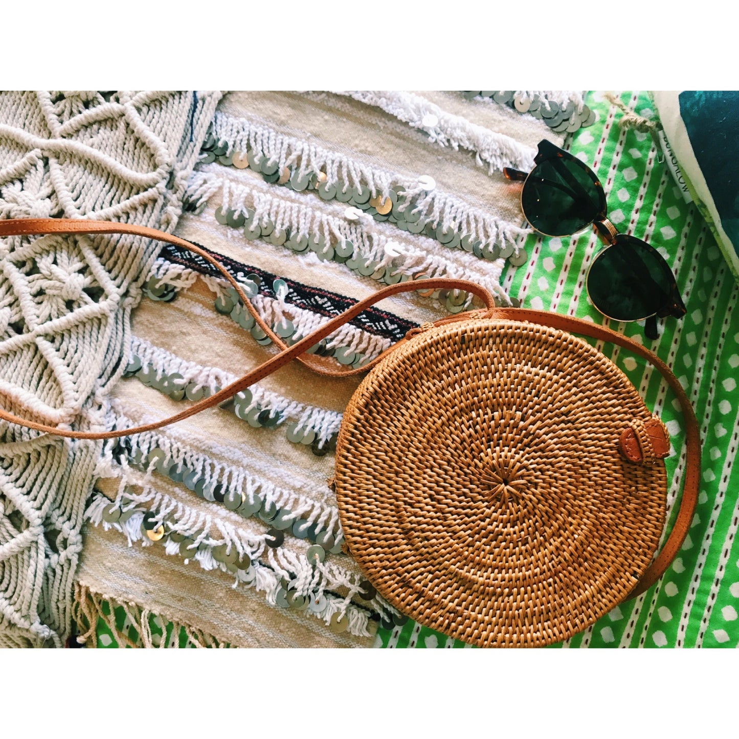 Hand Woven Atta Round Strap Bag ~ Made in Bali ~