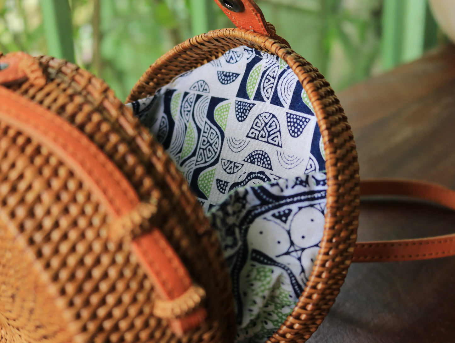 MINI 6" Round Ata Crossbody Bag with Side Weave Detail – Handwoven in Bali