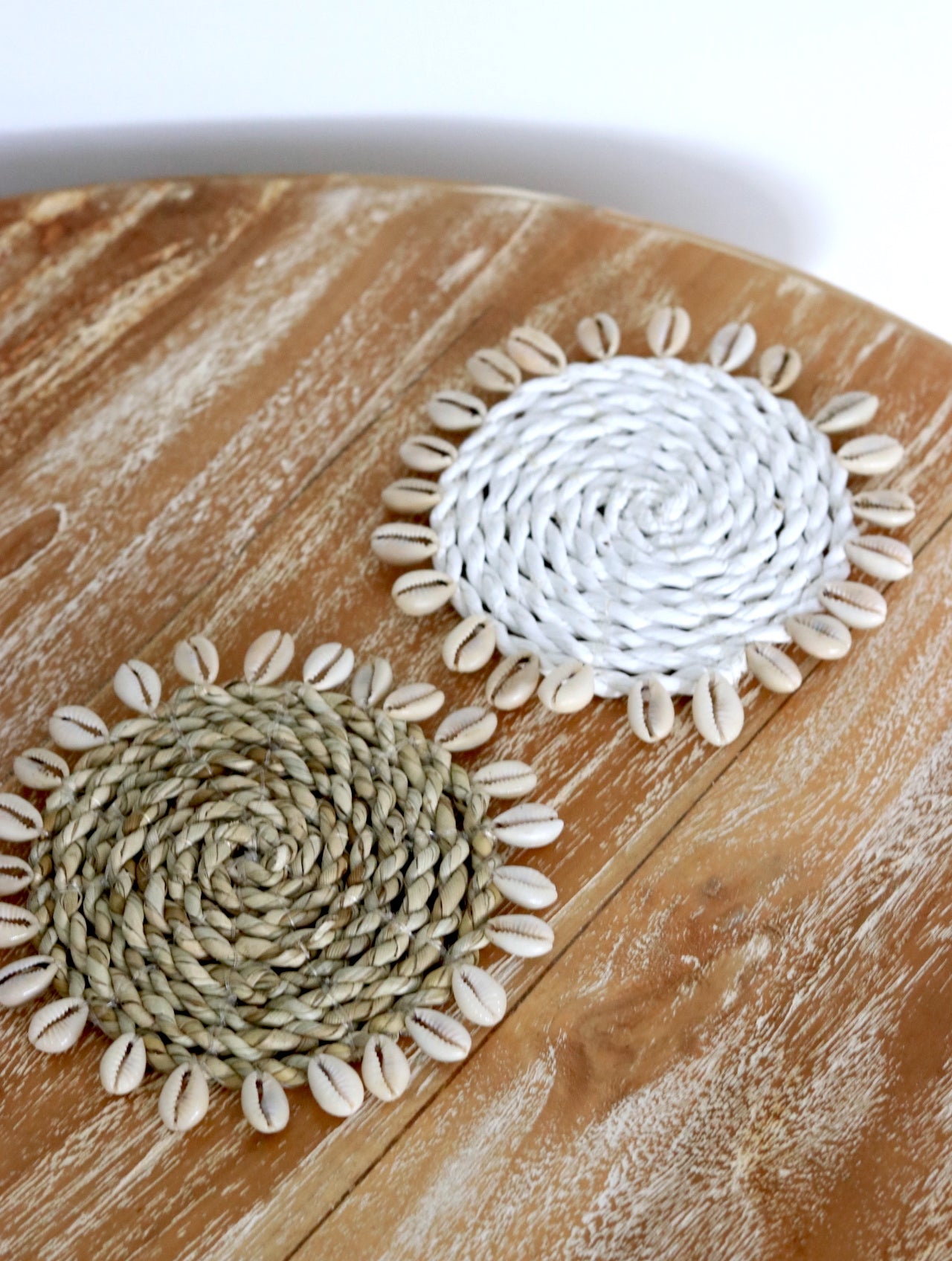 Shell Rim Coasters Hand Woven Shell Coasters ~ Seagrass ~ Bali Vibes Home Decor ~ Mini ...